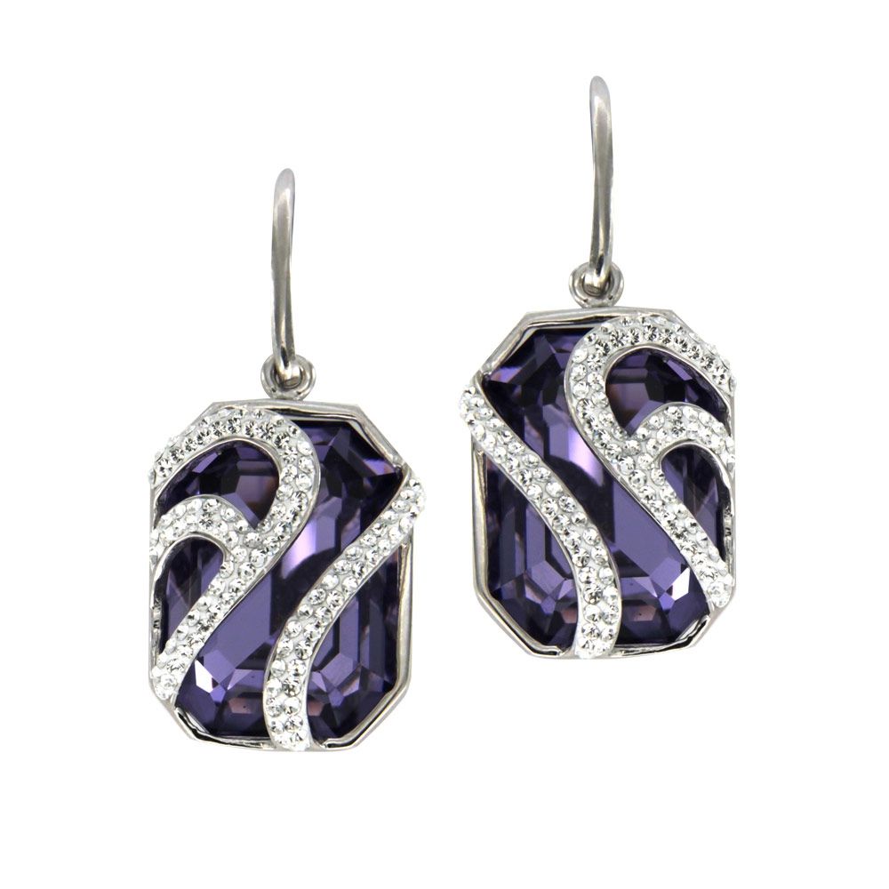 Swarovski - Purple Swarovski Elements Crystal Dangling Earrings and 925/1000 Silver Mounting