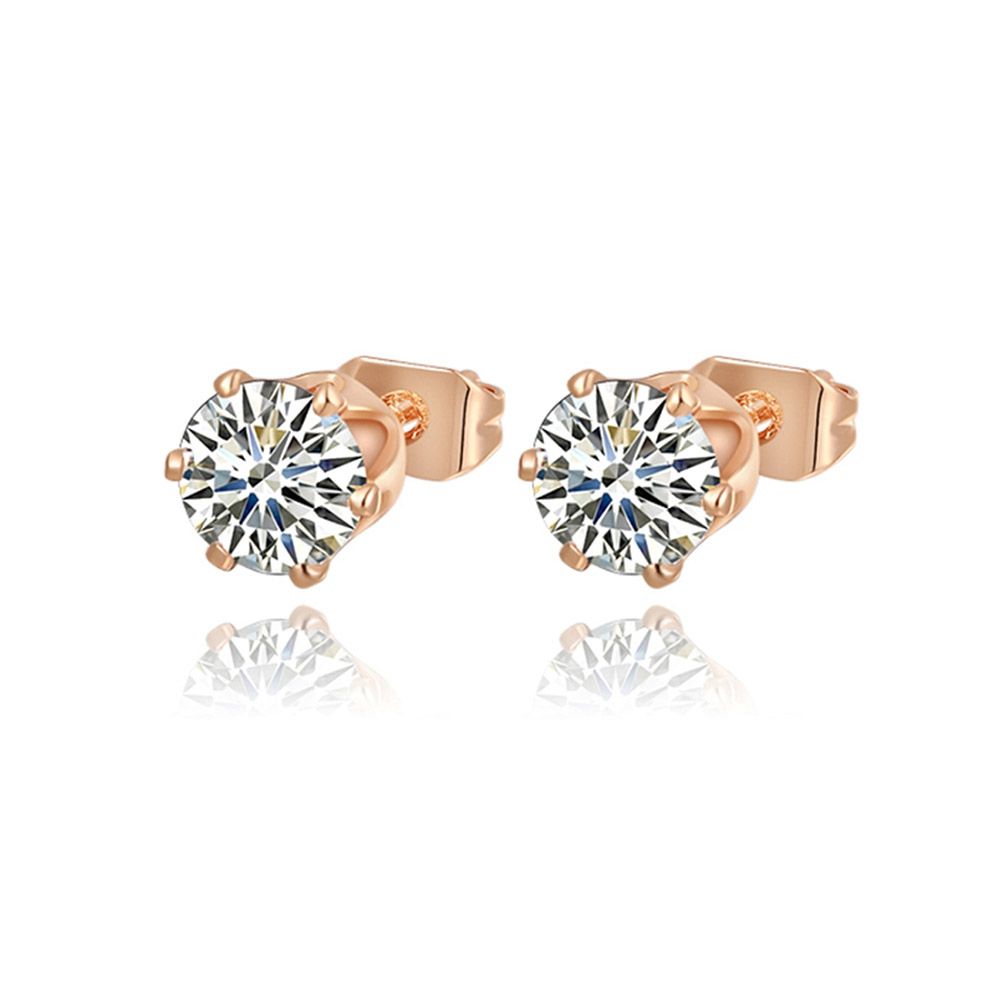 Earrings Women Pink Gold Rhodium Plated and Cubic Zirconia