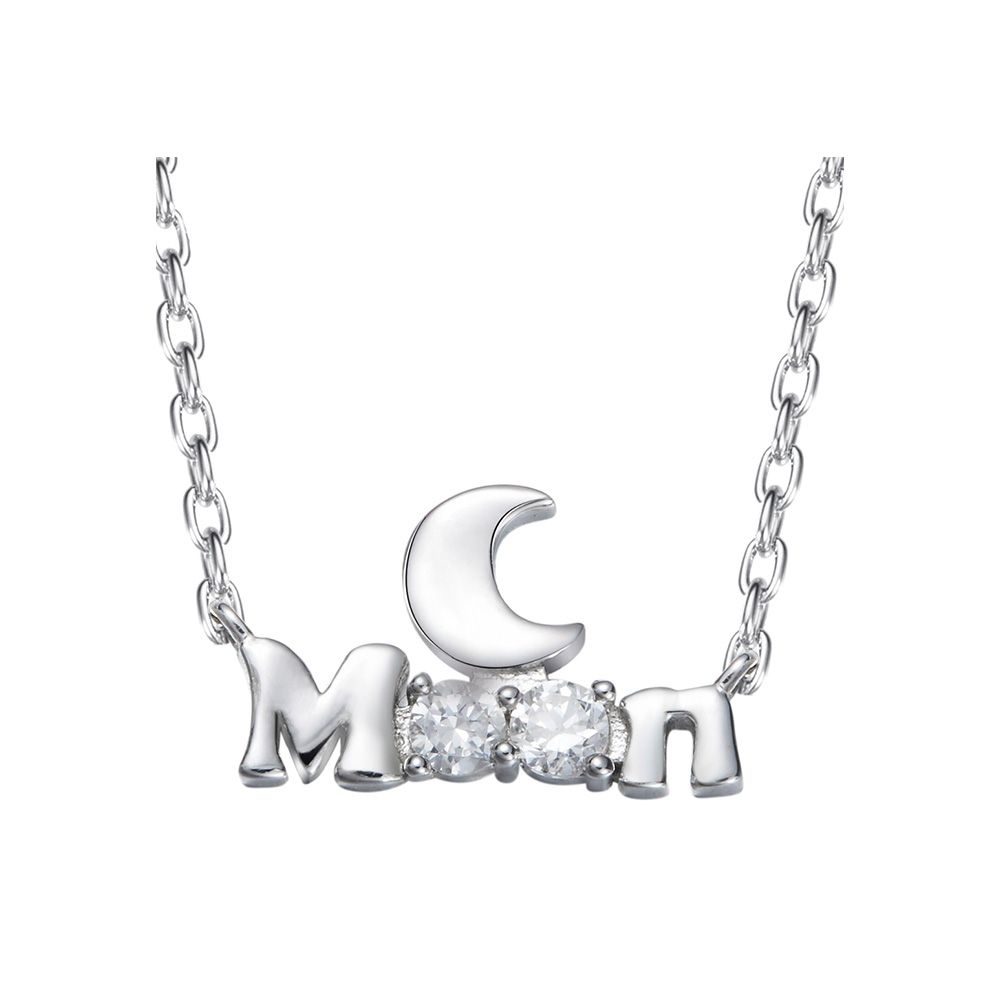 White Swarovski Crystal Elements Moon Necklace This necklace, composed of a Moon and the word 