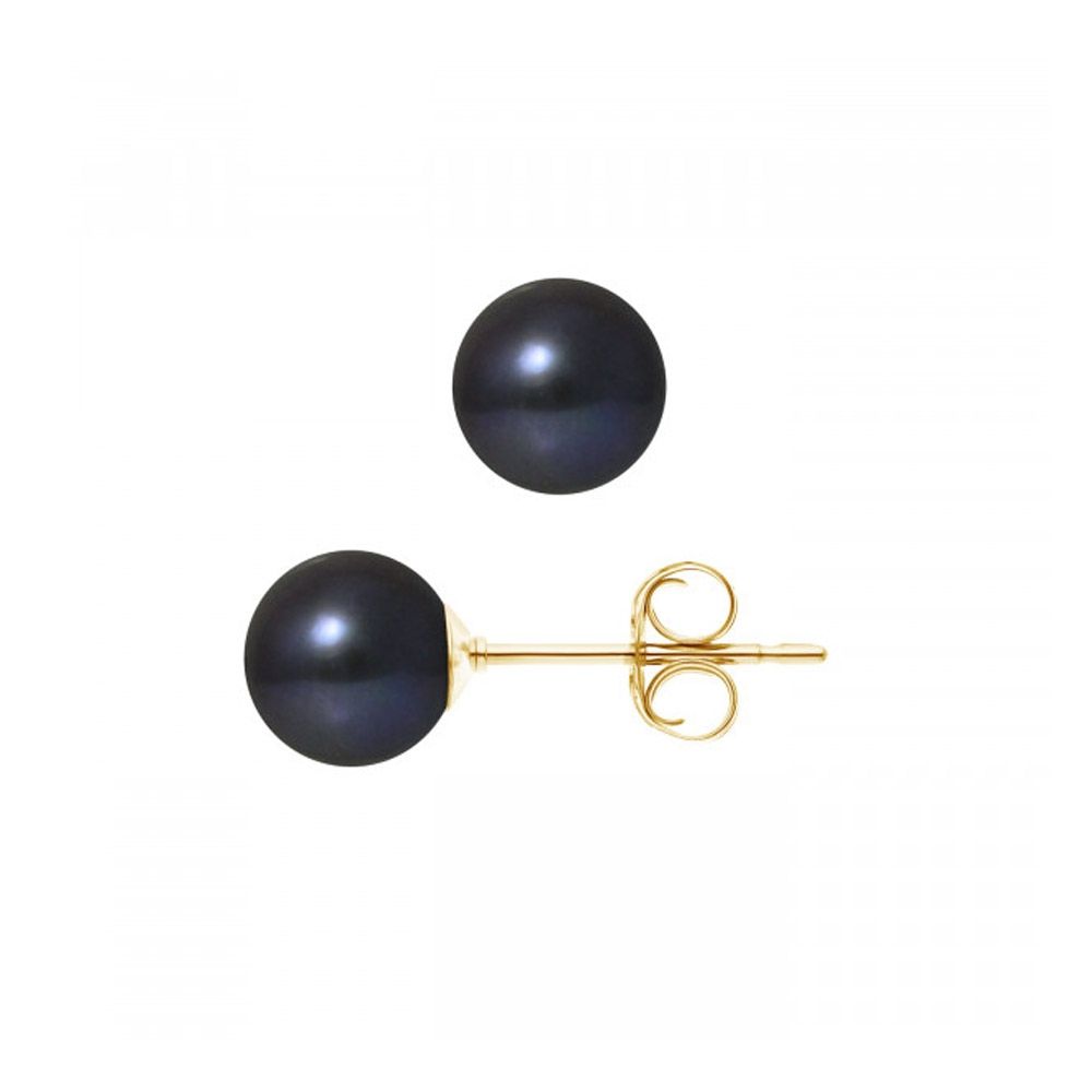 7.5 mm Black Freshwater Pearls Earrings and yellow gold 750/1000