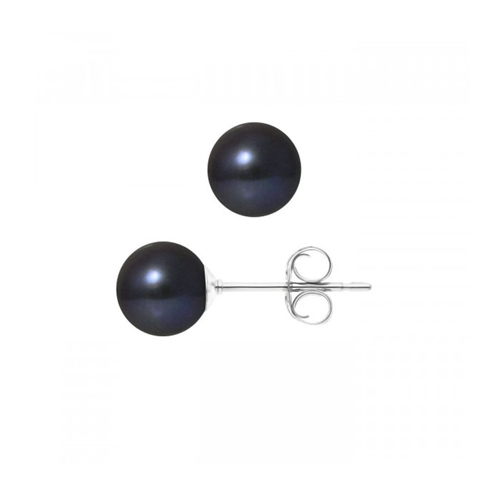 7.5 mm Black Freshwater Pearls Earrings and White gold 750/1000