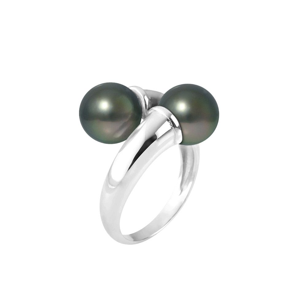 8mm Double Tahitian pearls and 925 sterling silver ring