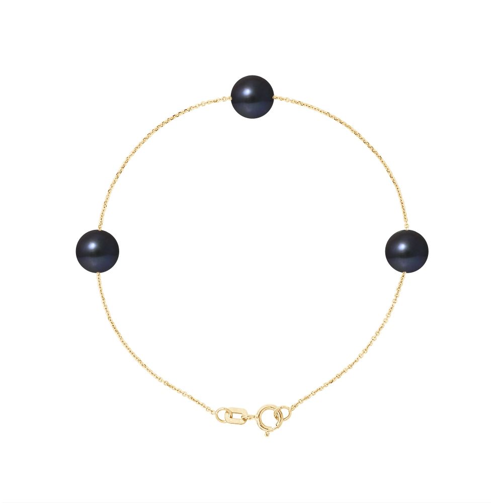 3 AA Black Freshwater Pearls Bracelet and 750/1000 Yellow Gold