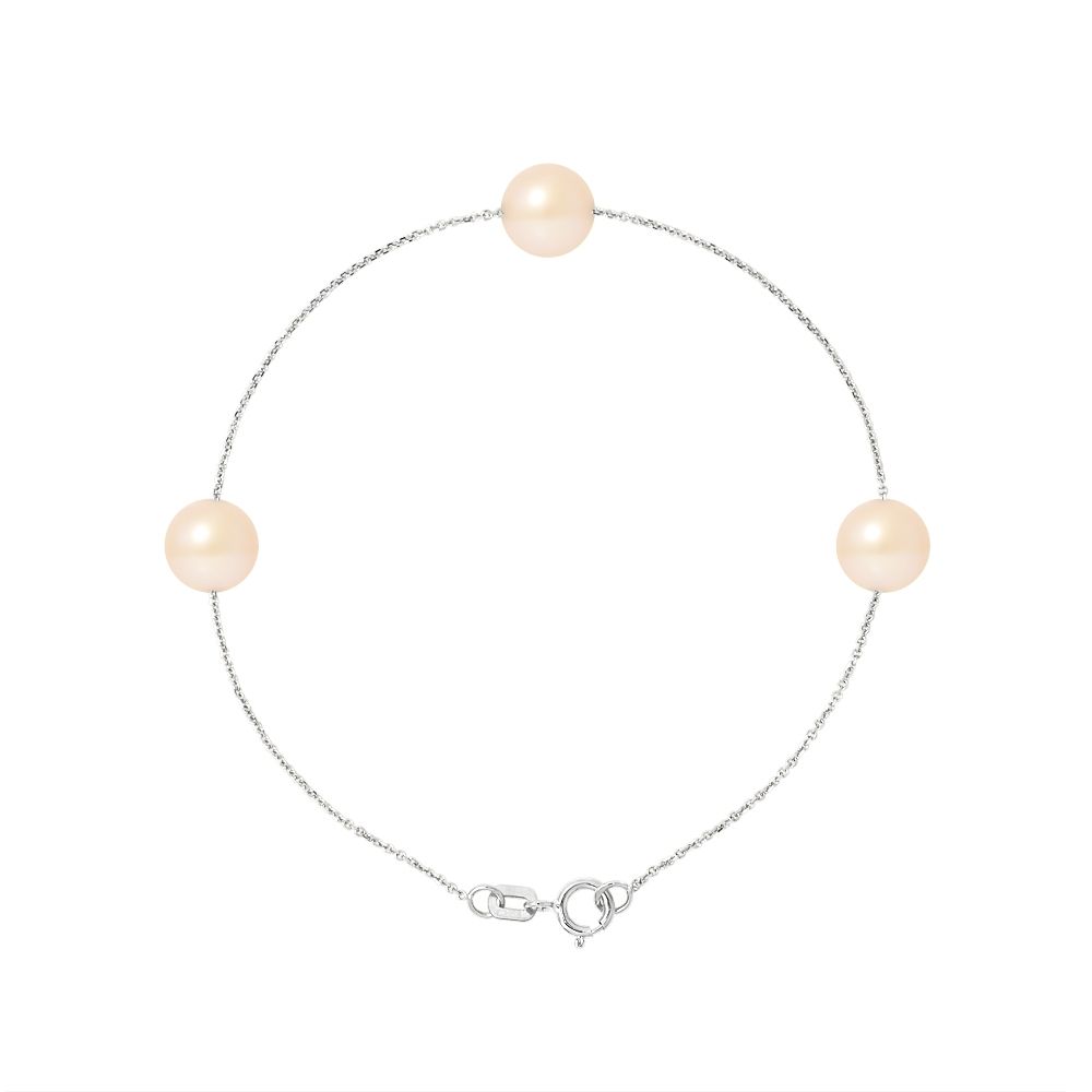 3 AA Natural Pink Freshwater Pearls Bracelet and 750/1000 White Gold