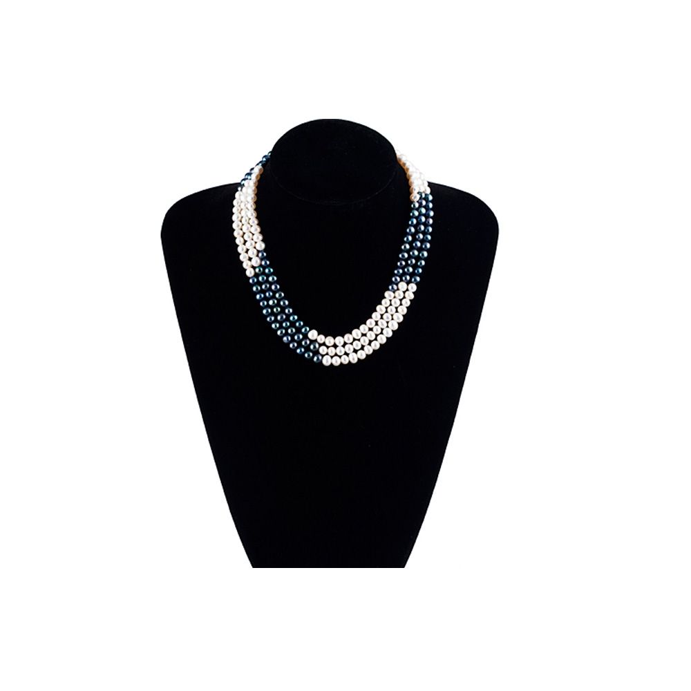 Black and White Freshwater Pearl Multi Row Necklace and Silver Clasp