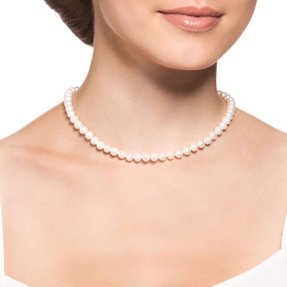 White Freshwater Pearl Classical Necklace and 925 Silver