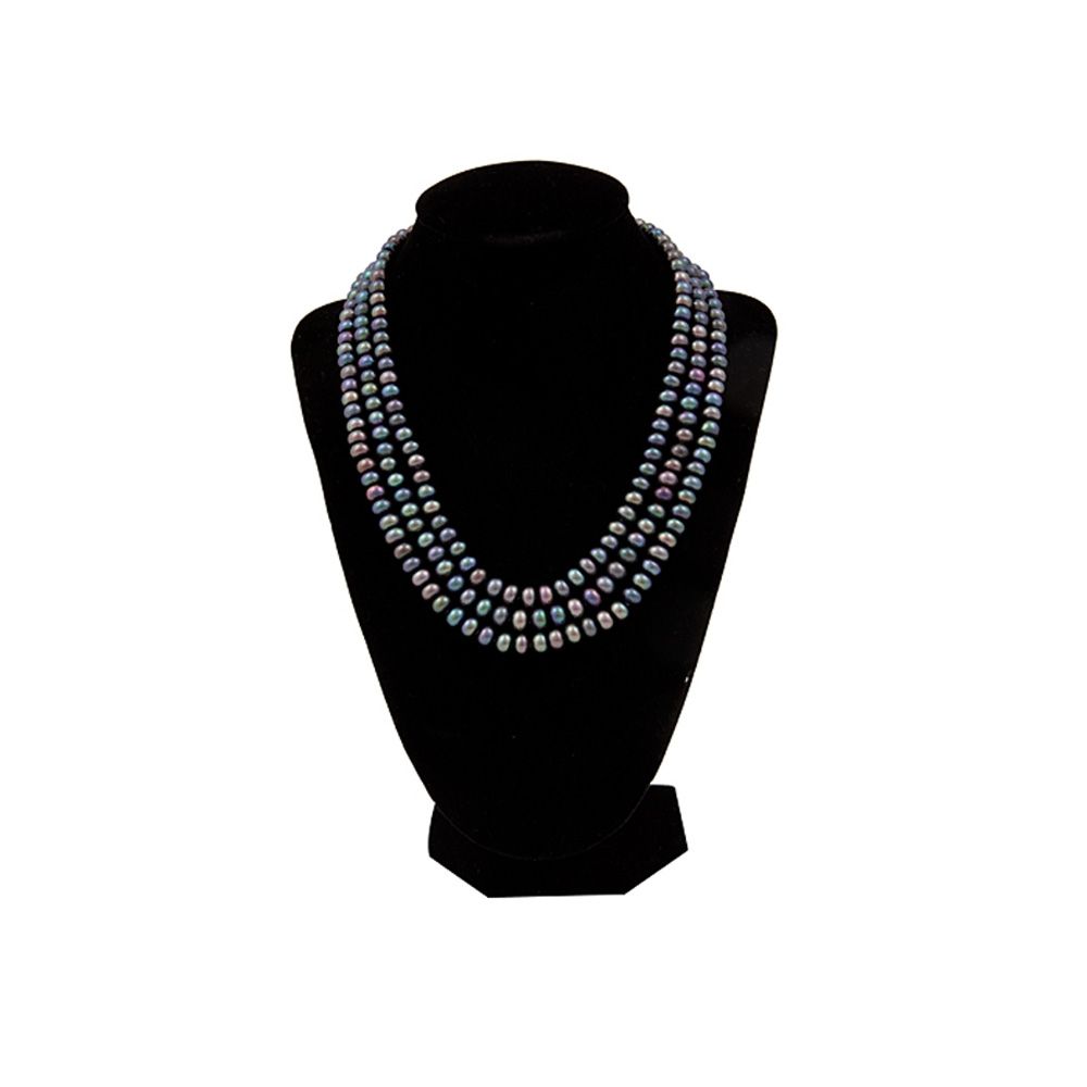 Multi rows Black Freshwater Pearl Necklace and Silver Clasp