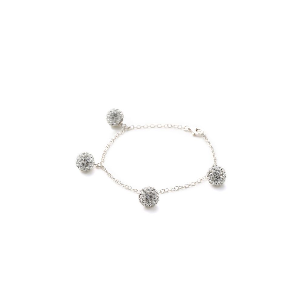 White Crystal Beads Bracelet and 925 Silver This 925 sterling silver bracelet is composed of 4 white crystal ball pendants. Balls are around 12 mm. The length is 18 cm / 7 in.