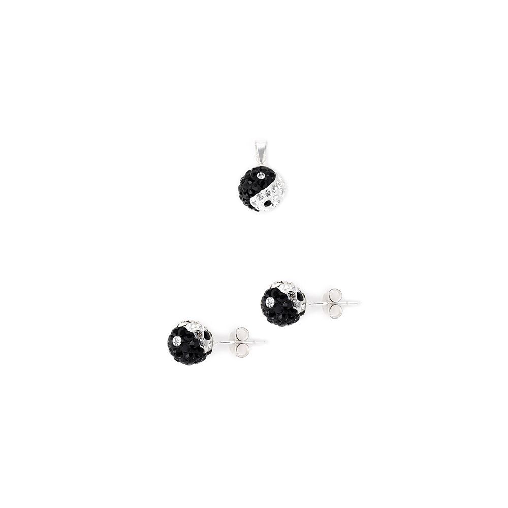 Yin Yang Crystal Pendant and Earrings Set and 925 Silver
