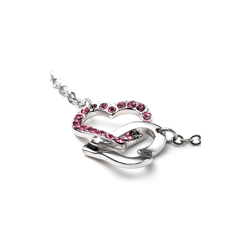 Swarovski - Double Heart Necklace made with a Pink Crystal from Swarovski and Rhodium plated