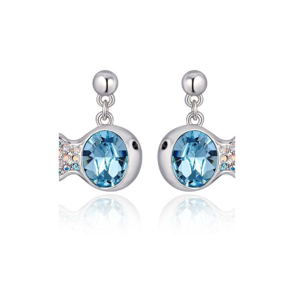Swarovski - Blue Swarovski Crystal Elements Fish Earrings and Rhodium Plated