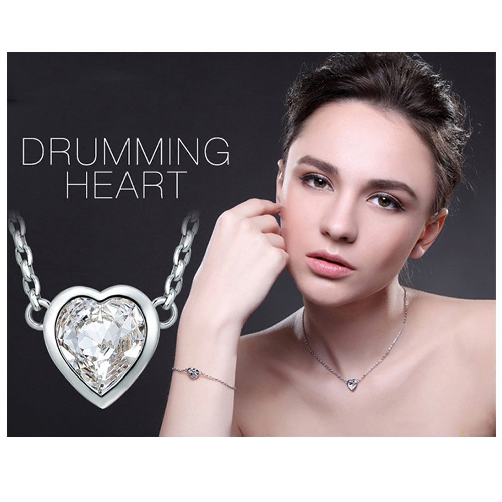 Swarovski - White Swarovski Crystal Elements and Rhodium Plated Heart Necklace