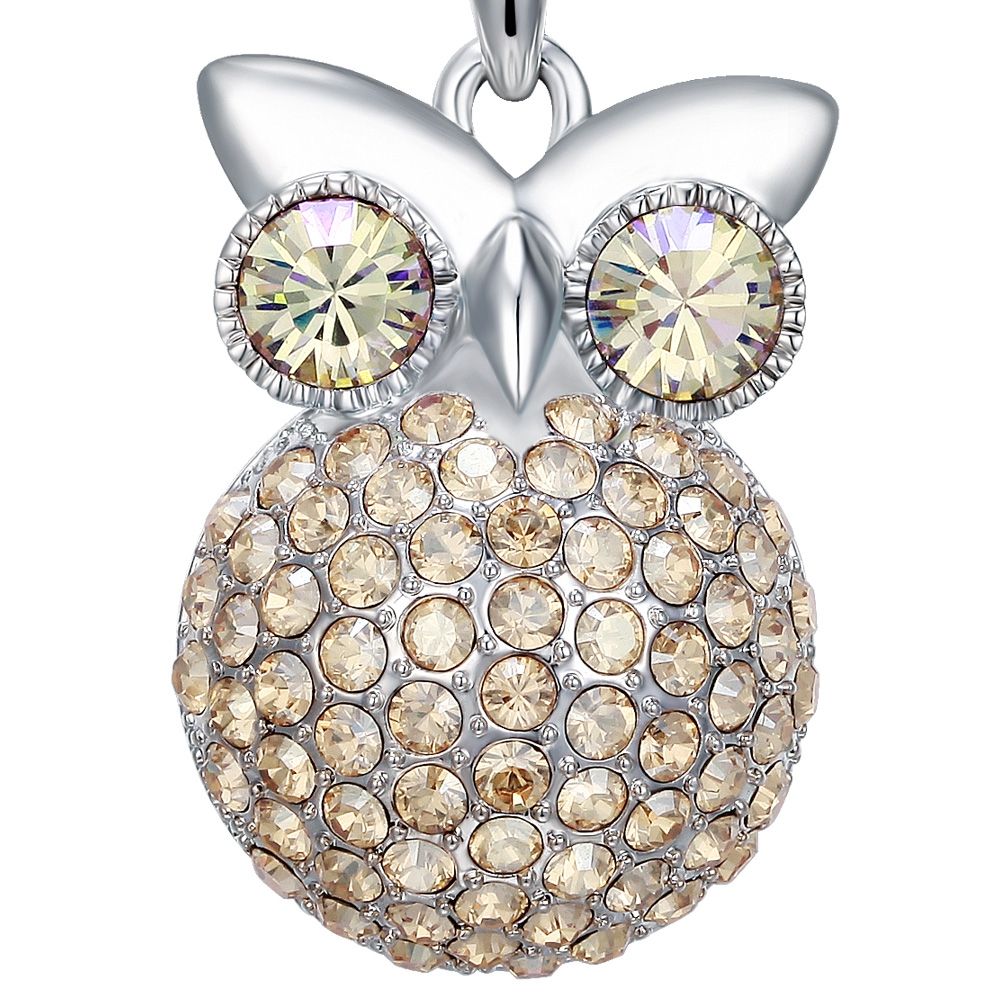 Swarovski - Champagne Swarovski Crystal Elements and Rhodium Plated Owl Pendant