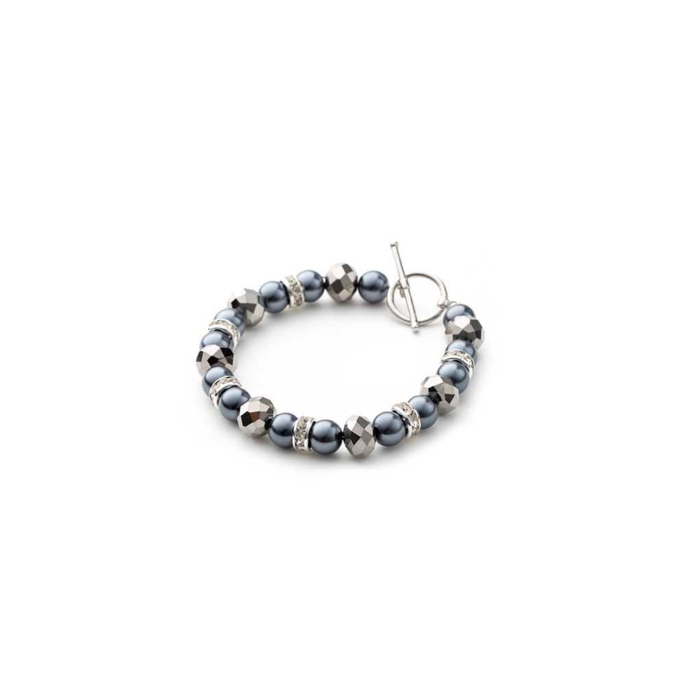 Silver Pearls, Crystal and Rhodium Plated 1 Row Bracelet