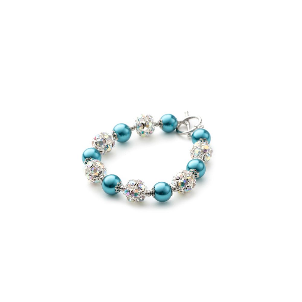 Blue Pearls, Crystal and Rhodium Plated 1 Row Bracelet