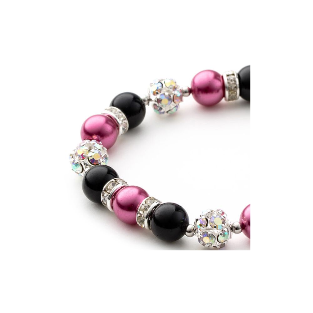 Pink and Black Pearls, Crystal and Rhodium Plated 1 Row Bracelet