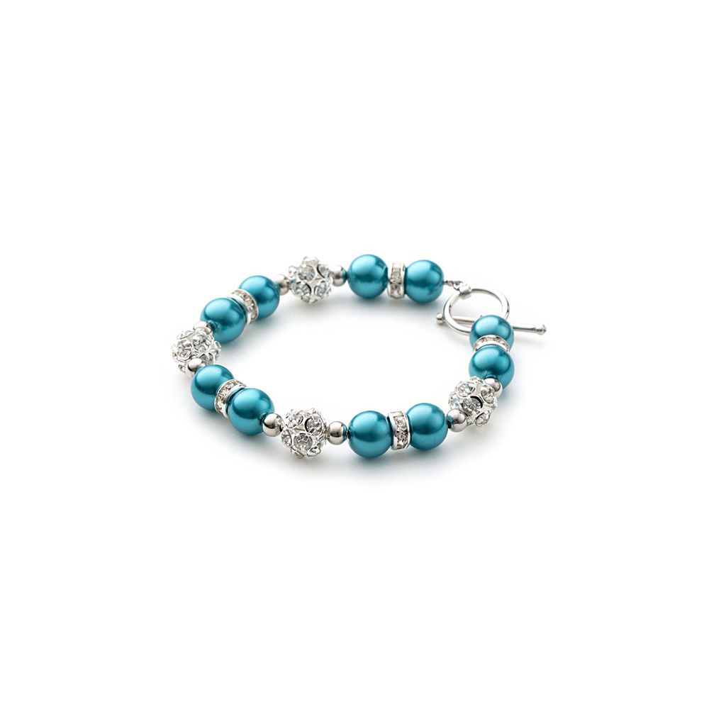 Blue Pearls, Crystal and Rhodium Plated Bracelet and Earrings Set