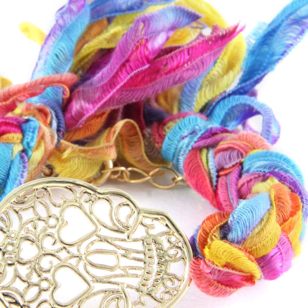 Ettika - Multicolor Ribbons and Yellow Gold Skull Bracelet