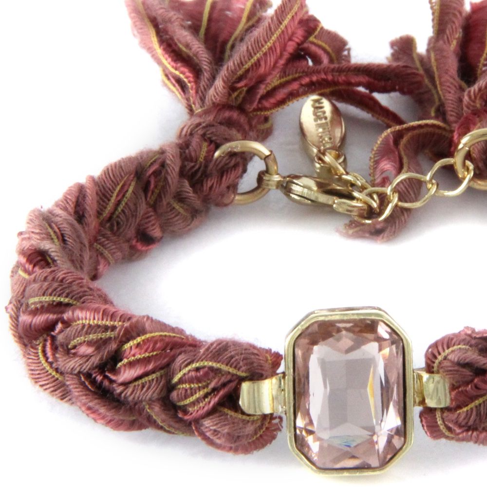 Ettika - Brown Ribbons and Crystal Yellow Gold Plated Bracelet