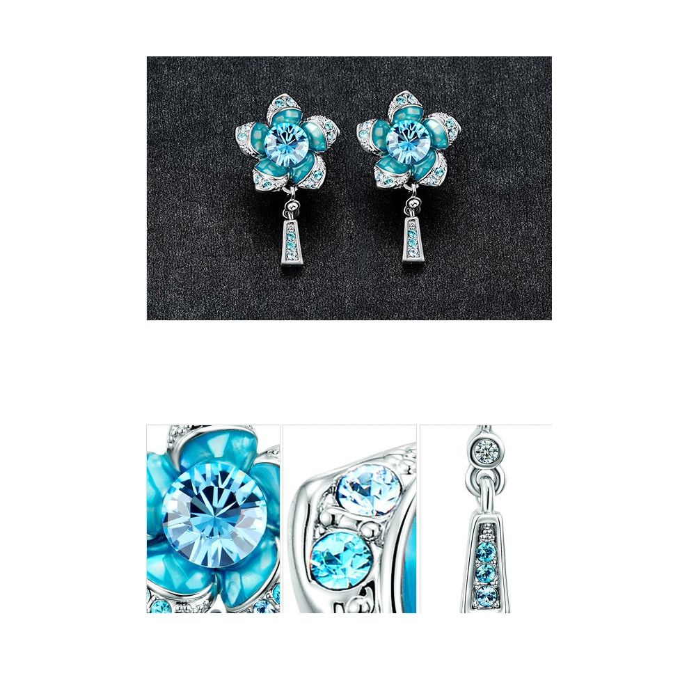 Swarovski - Blue Swarovski Crystal Elements Flower Earrings and Rhodium Plated
