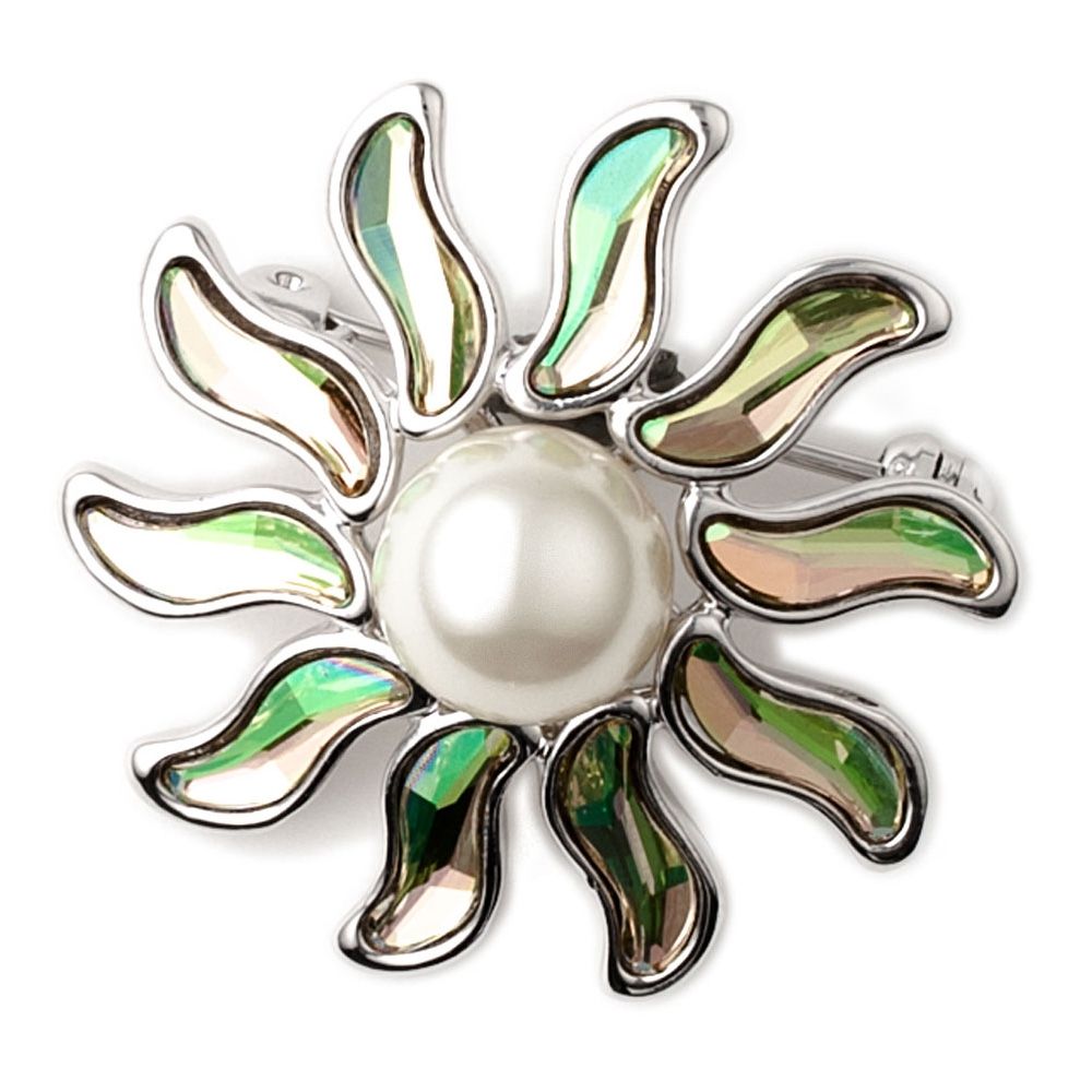 Swarovski - White Pearl and Swarovski Crystal Elements Sun Brooch Pendant