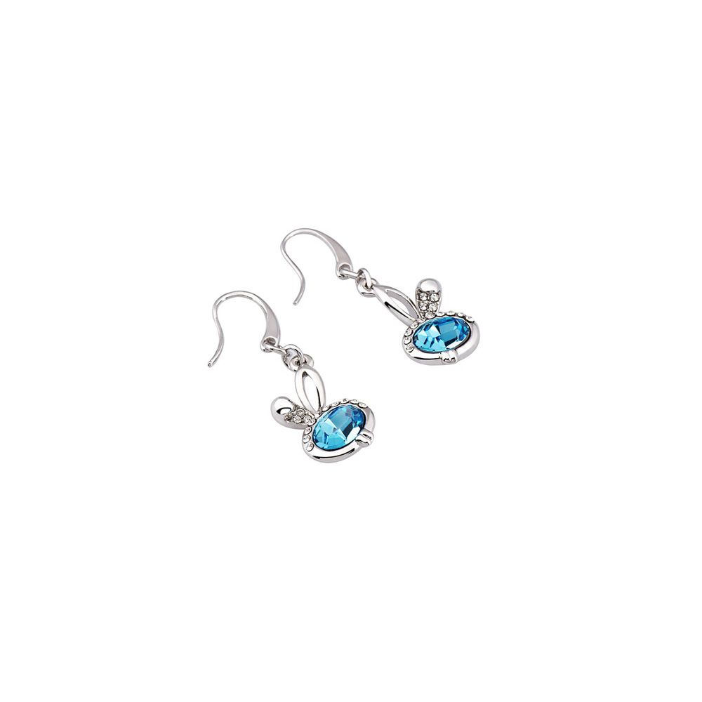 Blue Swarovski Crystal Elements Rabbit Earrings This beautiful pair of earrings dangling earrings in the shape of rabbit. His head is made of a crystal of Swarovski Elements blue and white multiple critaux. This stunning creation, easy to wear, add a touch of elegance for any occasion Frame high quality alloy Rhodium plated for a perfect finish and extreme shine. Dimensions: 2.4 x 1.1 cm Suitable for pierced ears