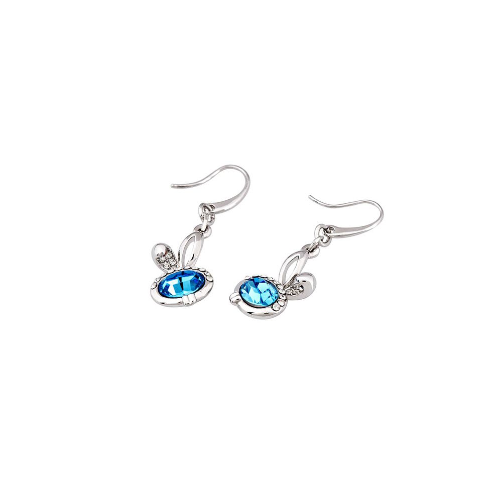 Blue Swarovski Crystal Elements Rabbit Earrings This beautiful pair of earrings dangling earrings in the shape of rabbit. His head is made of a crystal of Swarovski Elements blue and white multiple critaux. This stunning creation, easy to wear, add a touch of elegance for any occasion Frame high quality alloy Rhodium plated for a perfect finish and extreme shine. Dimensions: 2.4 x 1.1 cm Suitable for pierced ears