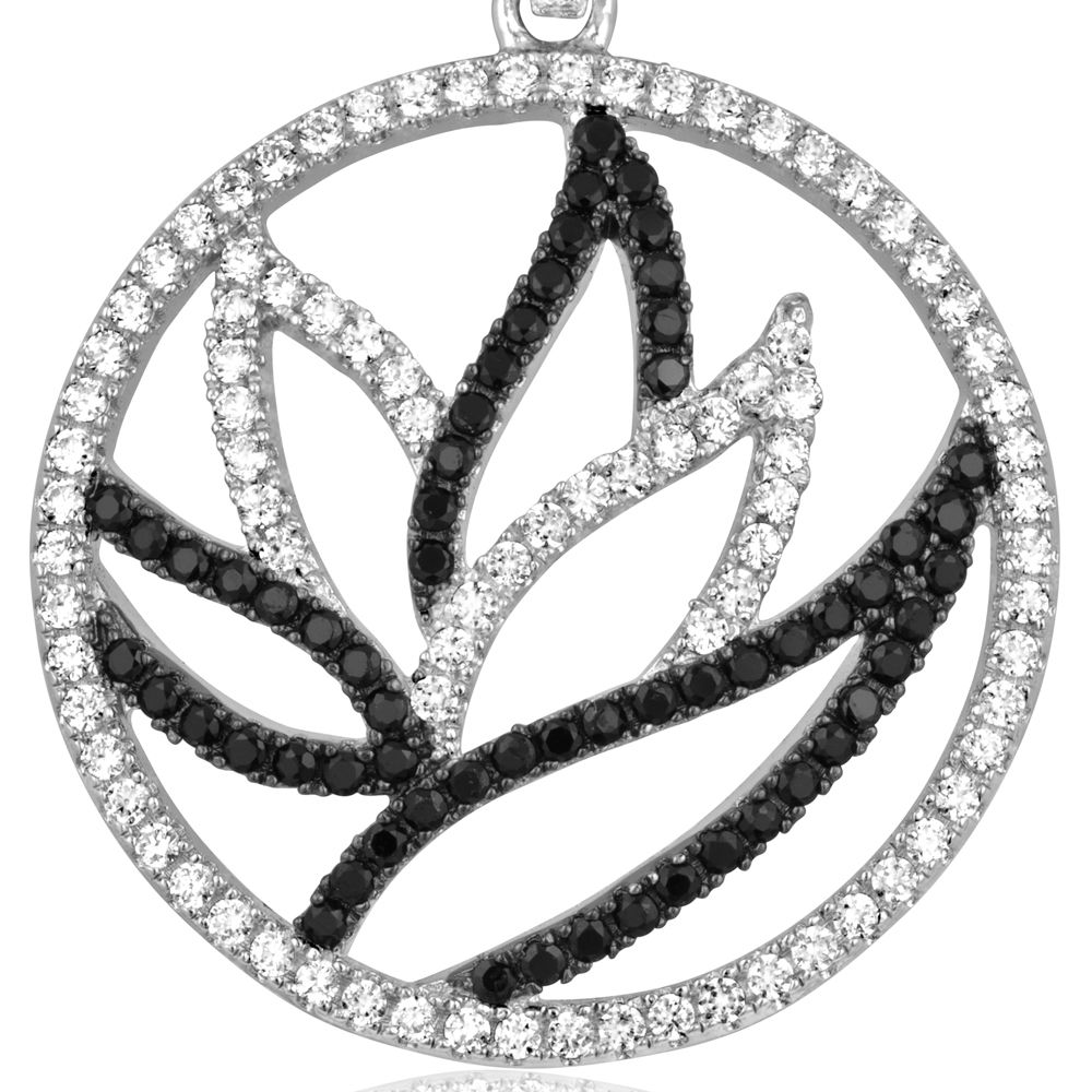 Swarovski - 154 White and Black Swarovski Crystal Zirconia Circle Pendant and 925 Silver