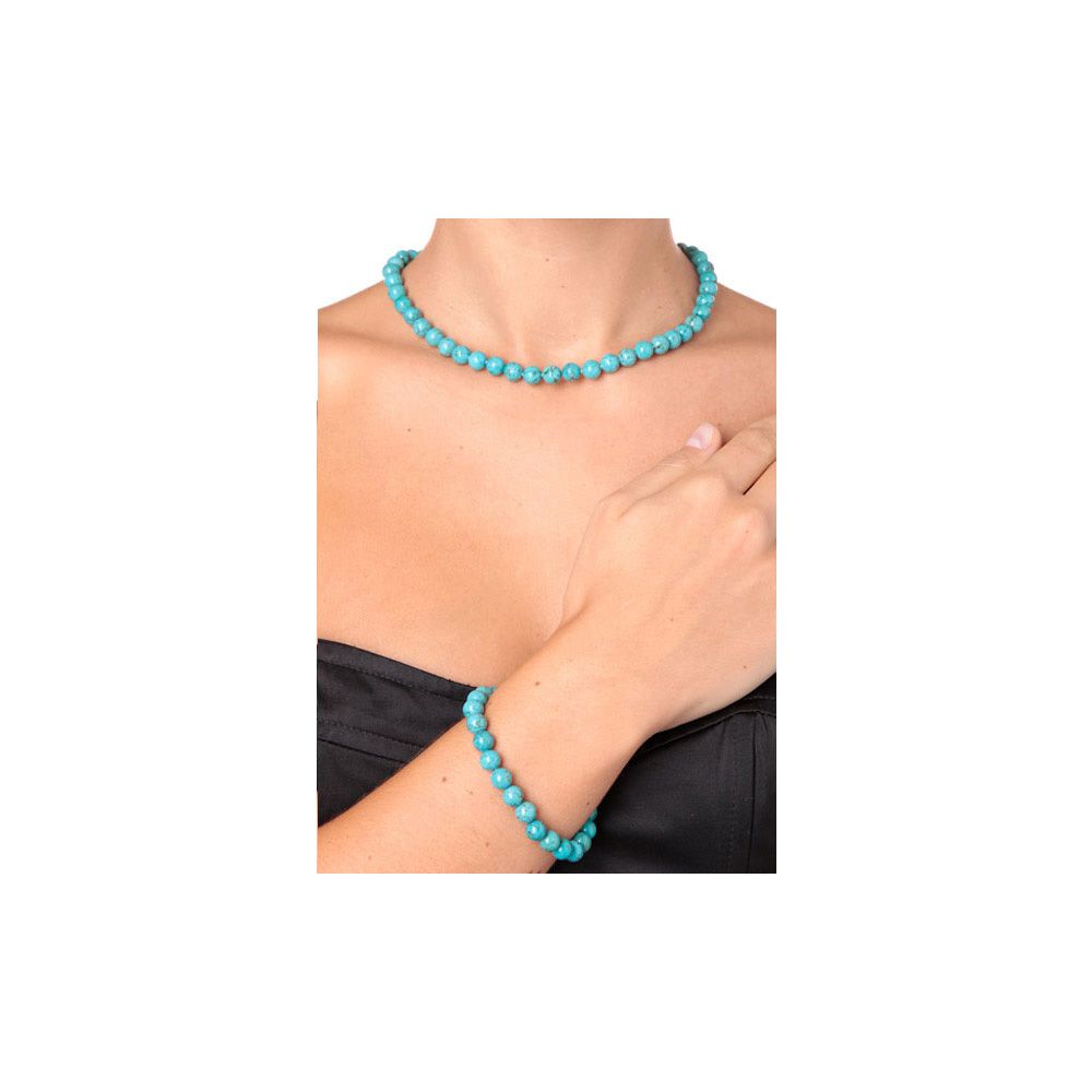 Turquoise Pearl Necklace, Bracelet and Earrings Women Set