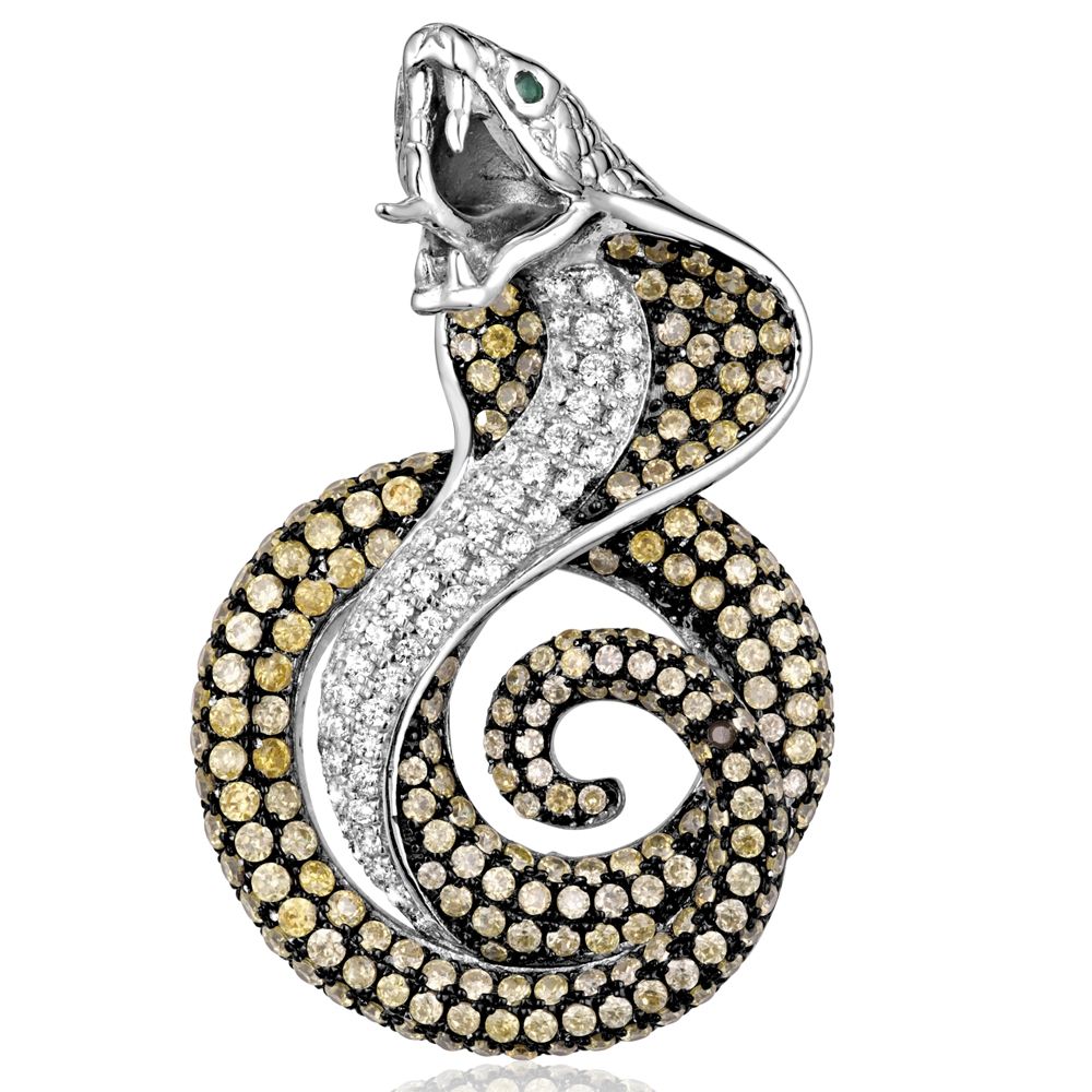 Swarovski - Cobra Snake Pendant 925 Silver and 267 White and Green Swarovski Crystal Zirconia
