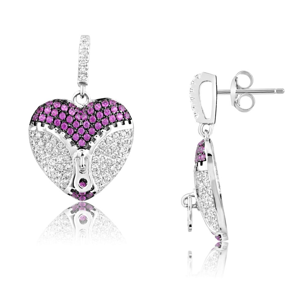 218 White and Pink Swarovski Crystal Zirconia Heart Earrings and 925 Silver This jewel has a classic design and contemporary times and is notable for its elegance. This gorgeous pair of dangling earrings represented a heart that opens. It is entirely set with 218 stunning Swarovski crystals semi precious pink and white : giving it intense at the height of the diamond glints. Frame in Sterling Silver 925/1000 Rhodium plated for a perfect finish. 218 Swarovski Cubic Zirconia 5A! Dimensions: 2.5 x 1.7 cm Weight: 6.04 gr Suitable for pierced ears.