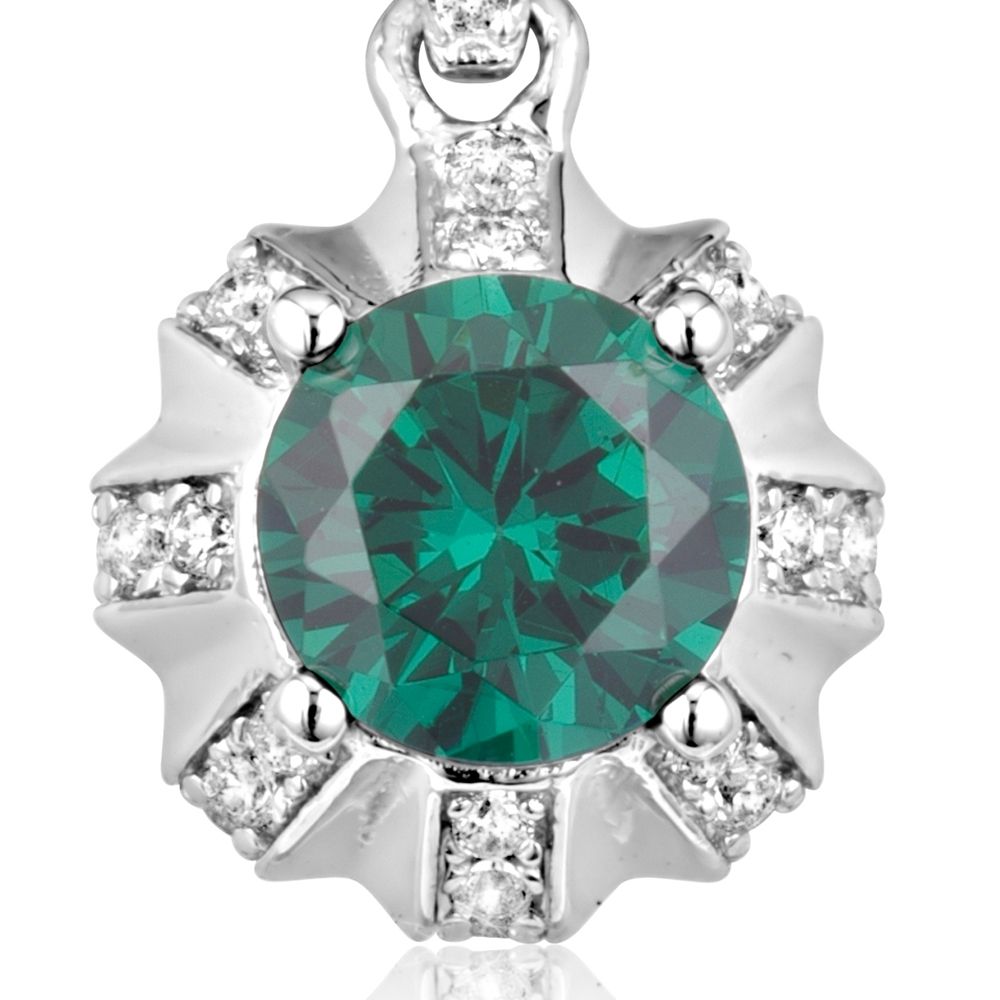 Swarovski - White and Green 40 Swarovski Crystal Cubic Zirconia Sun Pendant and Silver Mounting
