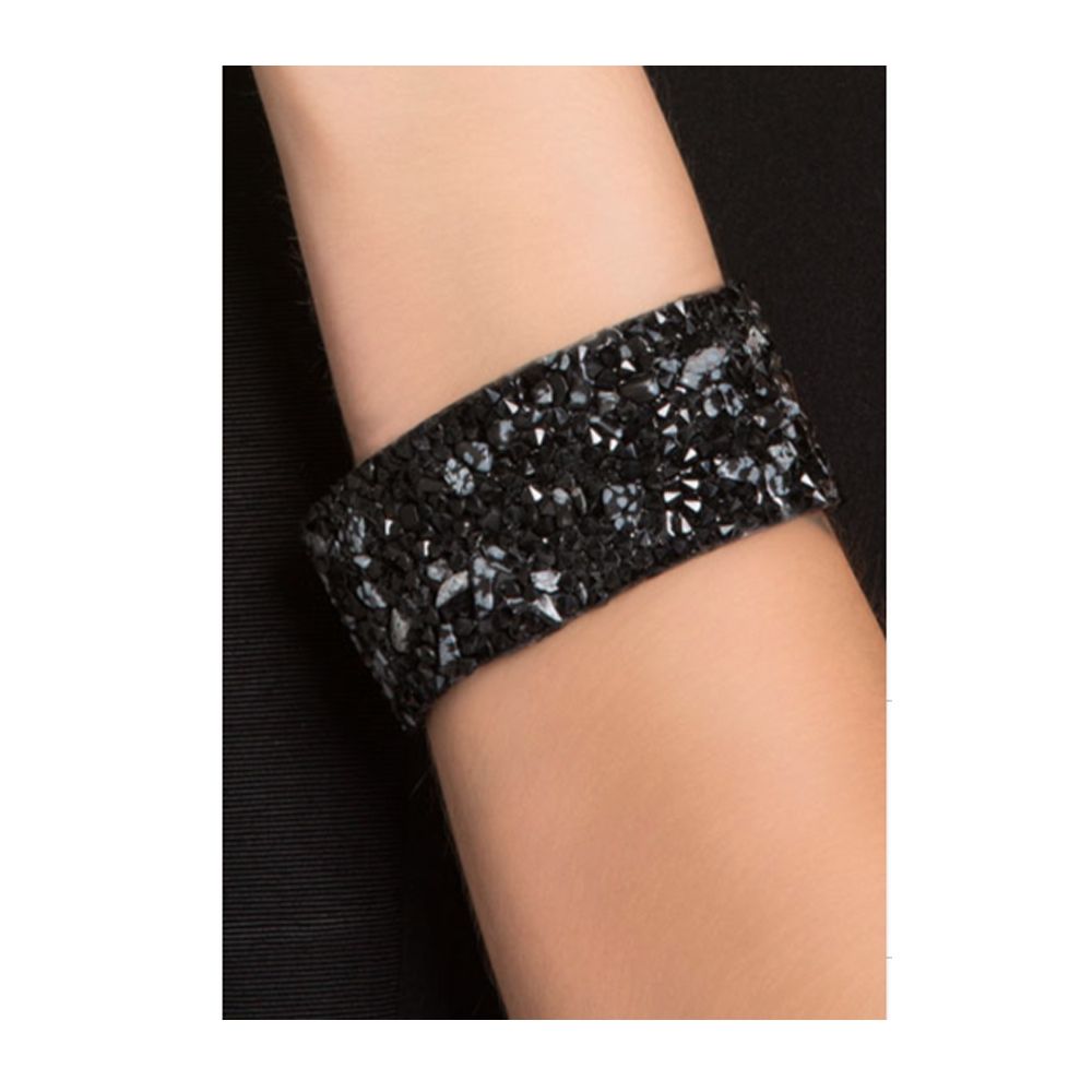 Swarovski - Black Swarovski Crystal Elements and Grey Gems and Velvet Bracelet