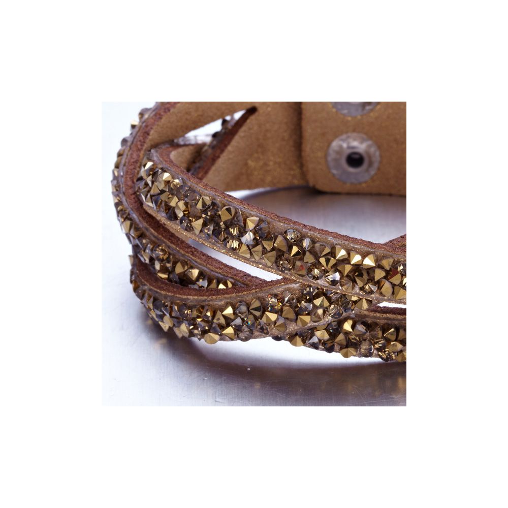 Swarovski - Brown and Golden Swarovski Crystal Elements and glittery Leather Interlaced Bracelet