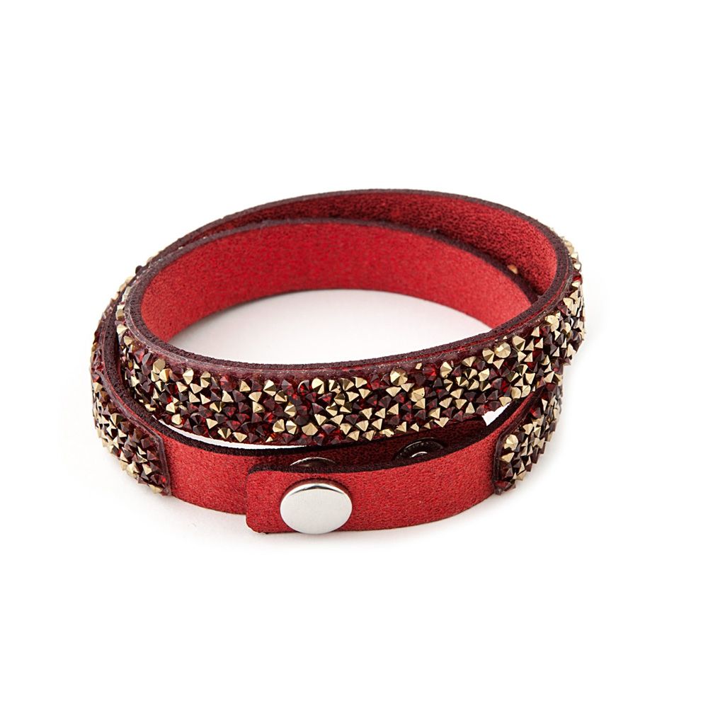 Swarovski - Gold and Red Swarovski Crystal Elements and red leather Bracelet
