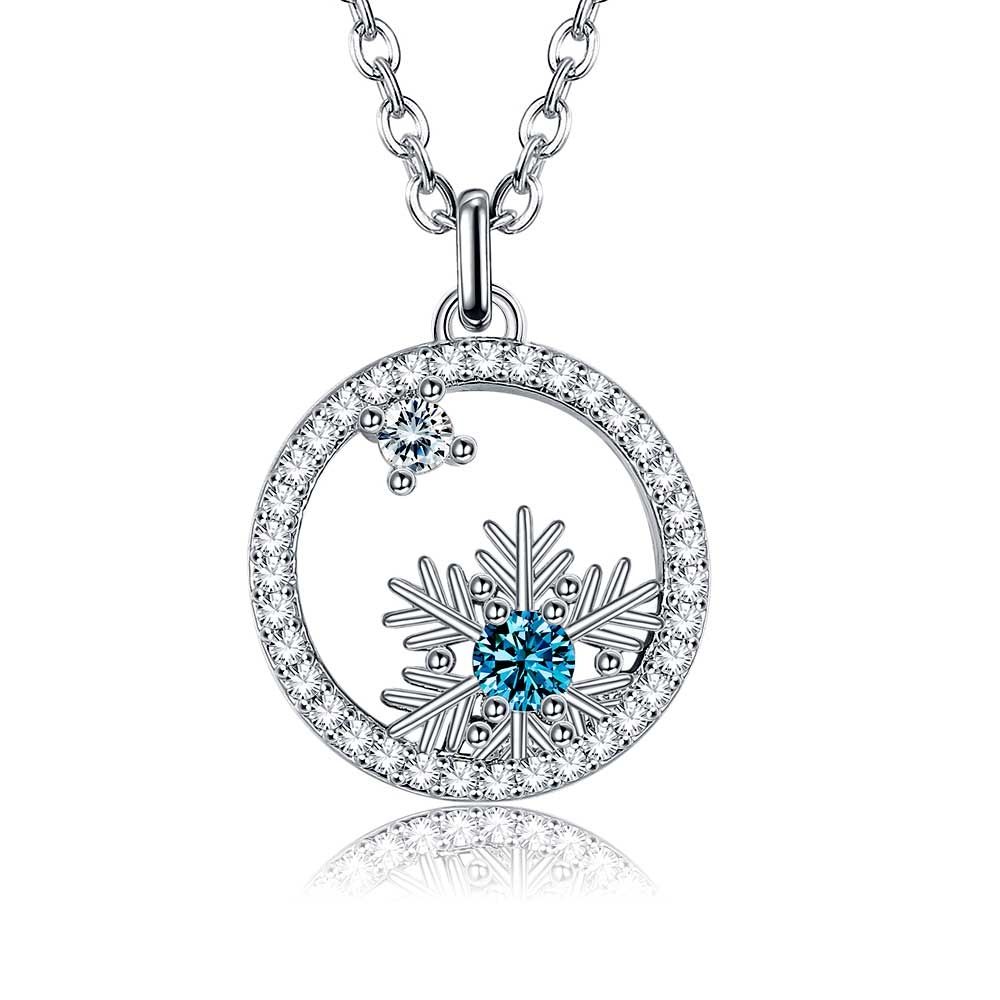 Swarovski Crystal Snowflake Pendant Necklace White and Blue
