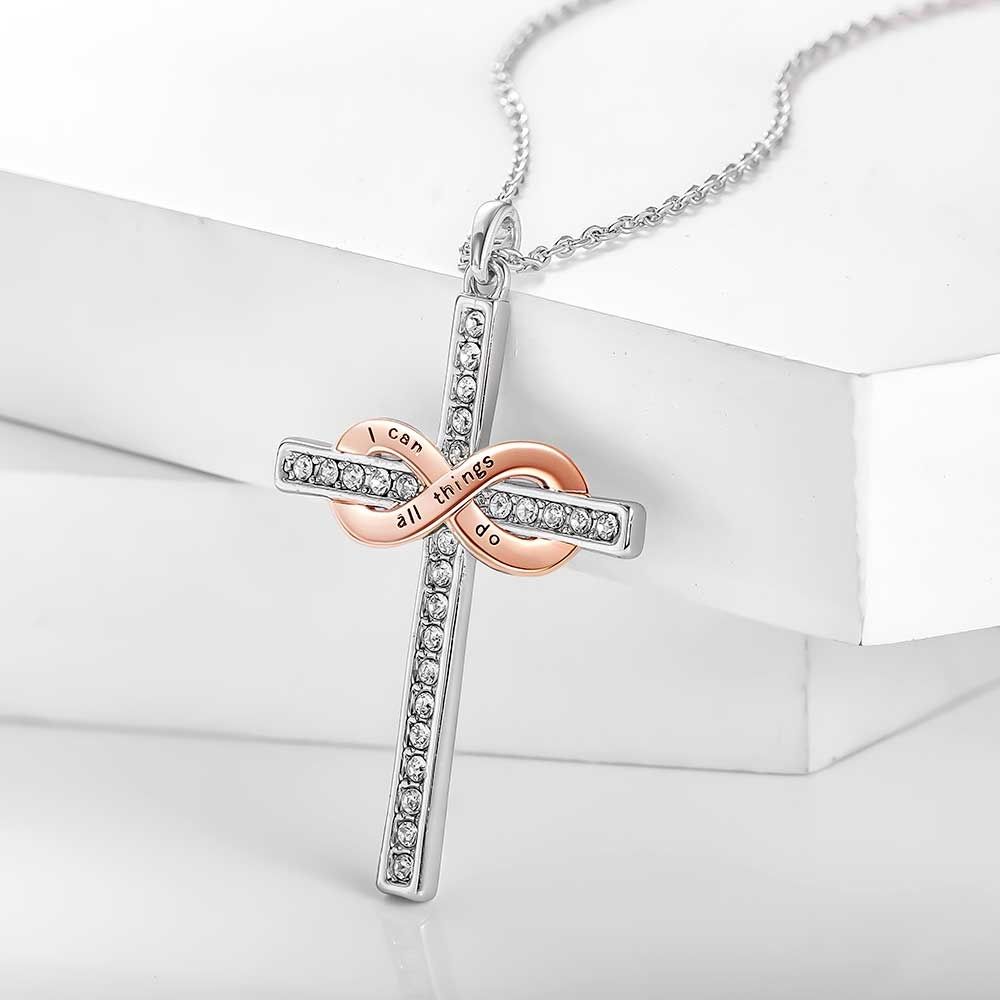 Swarovski - Women's Cross and Infinity Pendant Necklace with White Swarovski Crystals