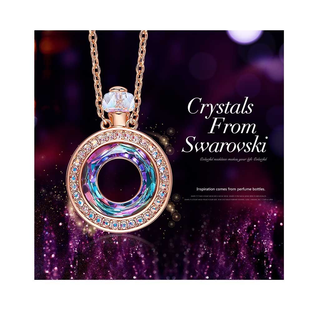 Swarovski - Perfume Bottle Pendant Necklace with Swarovski Crystal Pink Blue Purple