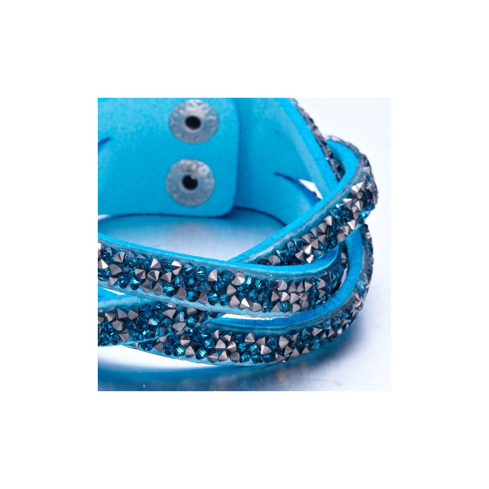 Swarovski - Silvery and Turquoise Swarovski Crystal Elements and leather Interlaced Bracelet