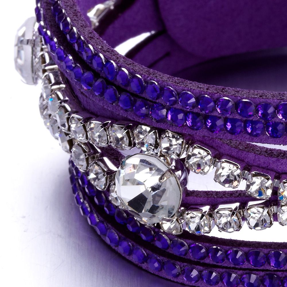 Swarovski - Purple and White Swarovski Crystal Elements and leather Bracelet