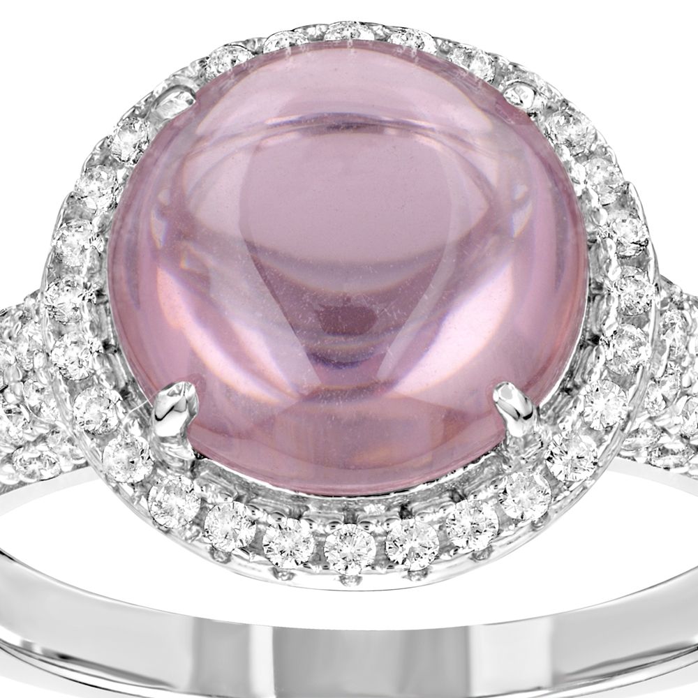 Swarovski - 73 White Swarovski Crystal Zirconia and Pink Natural Stone Ring and 925 Silver
