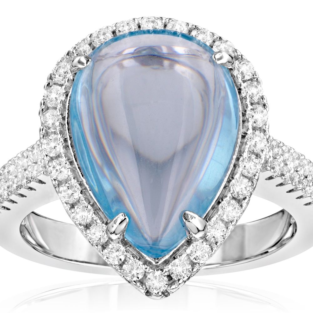 Swarovski - 49 White Swarovski Crystal Zirconia and Blue Natural Stone Ring and 925 Silver