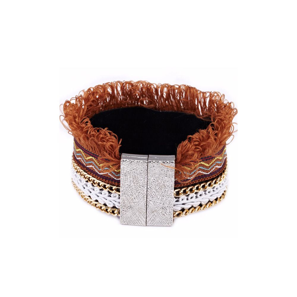 Brown Fringed Cotton Bracelet and Stainless Steel