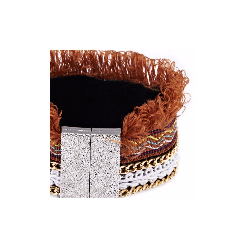 Brown Fringed Cotton Bracelet and Stainless Steel