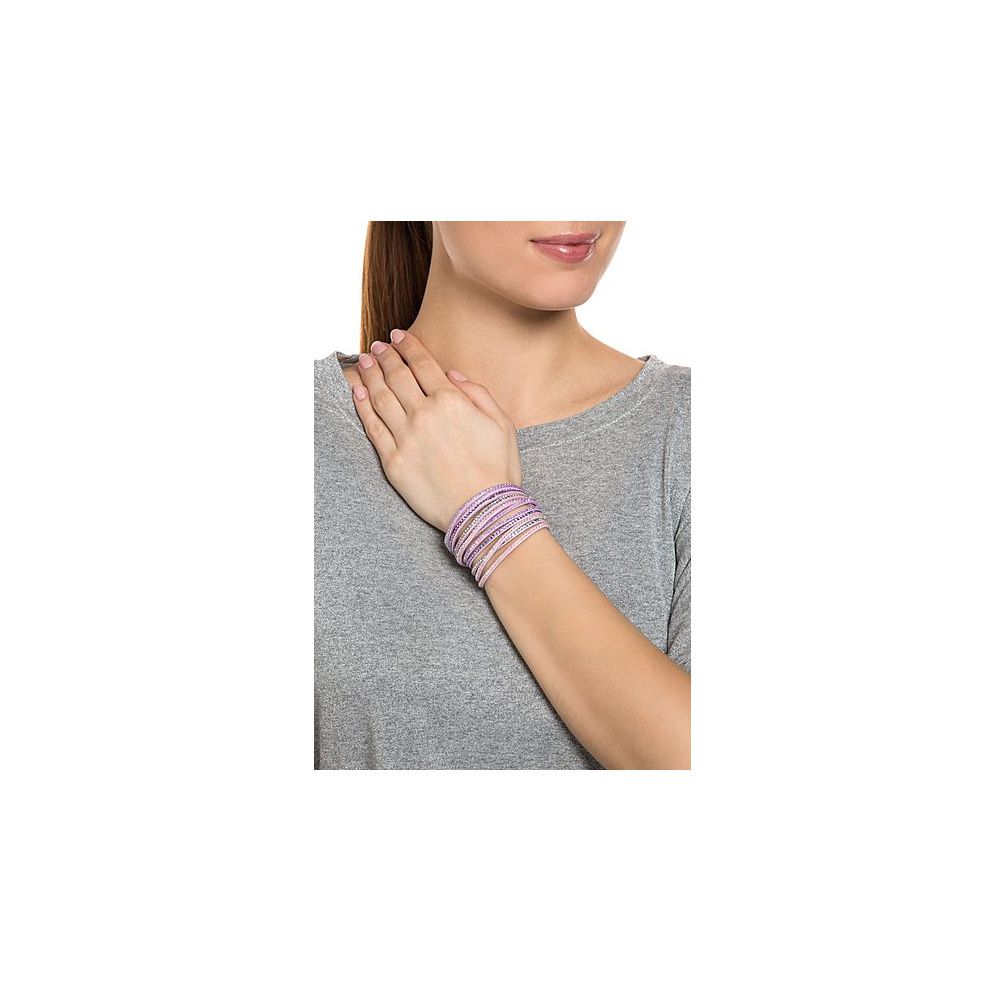 Swarovski - White and Purple Swarovski Crystal Elements and Purple Velvet 3 Rows Bracelet
