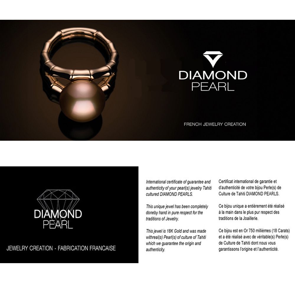 Black Tahitian Pearl, Diamonds Ring and White Gold 375/1000