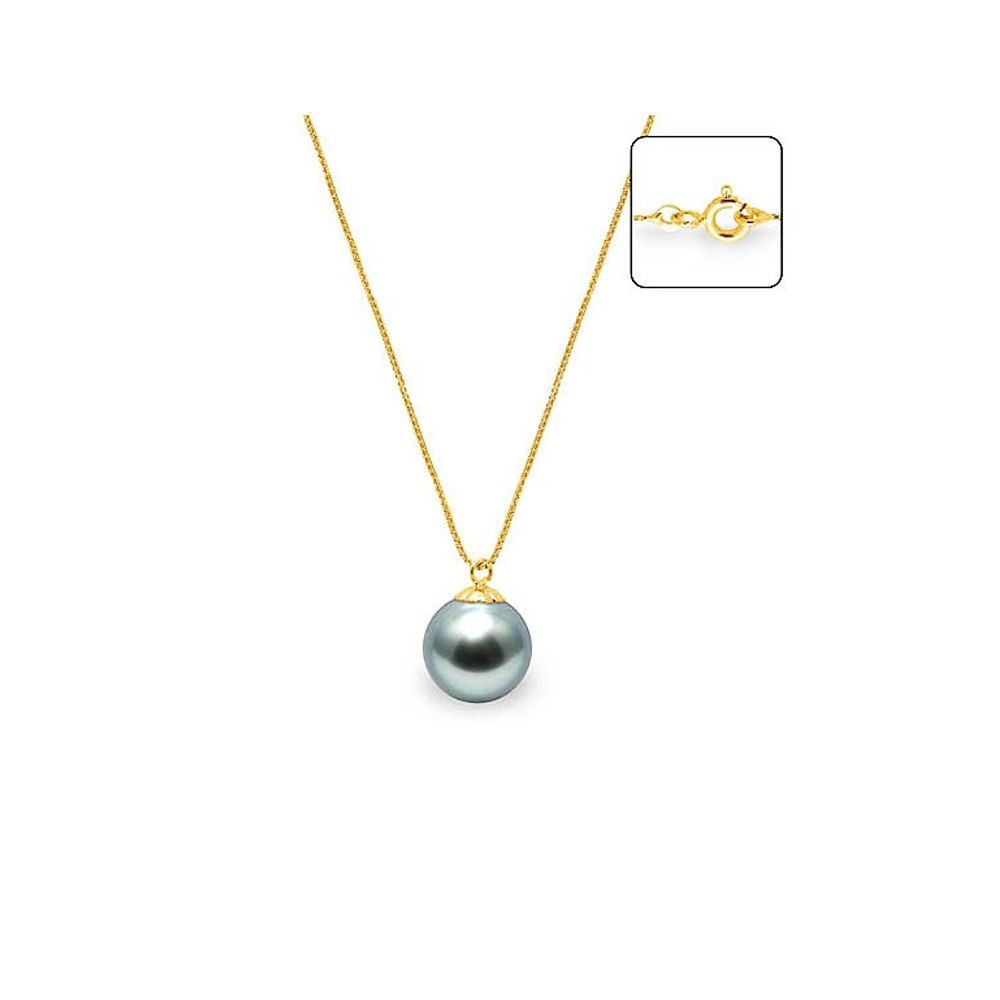 Black Tahitian Pearl Necklace and 375/1000 Yellow Gold