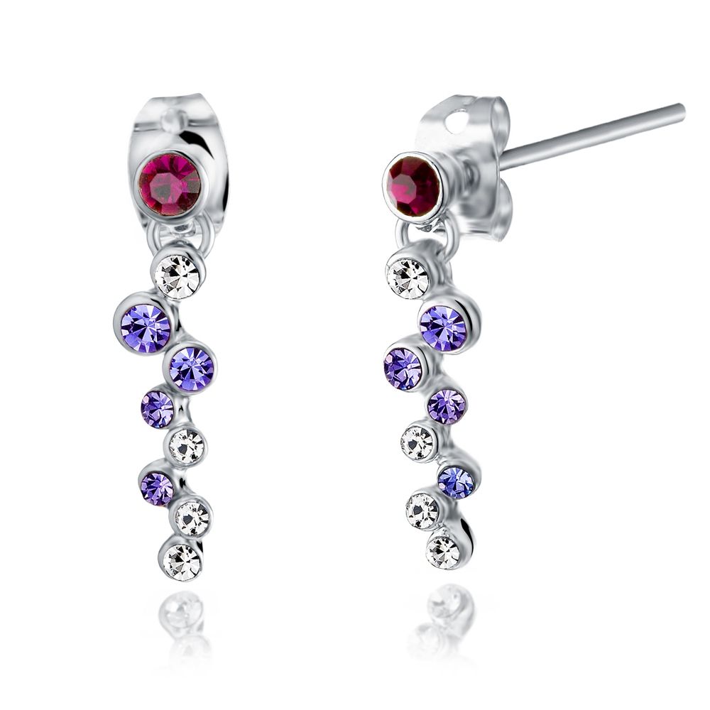 Swarovski - Purple Swarovski Crystal Elements Dangling Earrings and Rhodium Plated