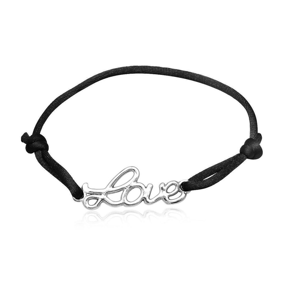 Black Silk and 925 Silver Love Bracelet