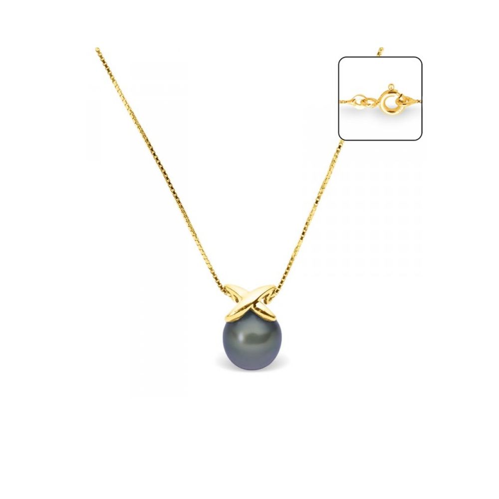 Black Freshwater Pearl Necklace and Yellow Gold 375/1000